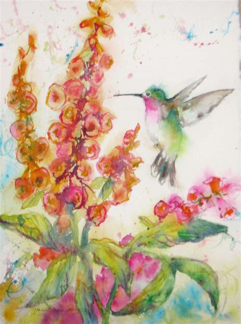 Daily Painters Abstract Gallery Sold Hummingbird In Foxglove