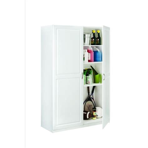 Sculpted picture frame doors with brushed nickel handles and a bright white color make this closetmaid dimensions wall cabinet a stylish way to organize any room. ClosetMaid Dimensions 48 in. Cabinet in White-13000 - The ...