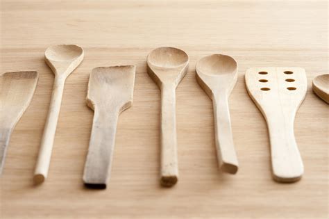 Set of plain wooden kitchen spoons and spatulas - Free Stock Image