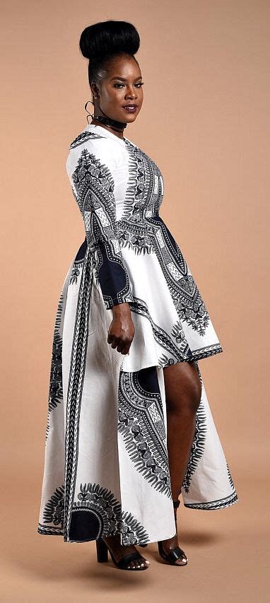 white dashiki high low dress african print long sleeve dress glamorous high low design