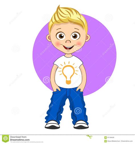 Cool Boy With Blonde Hair In T Shirt And Jeans Vector