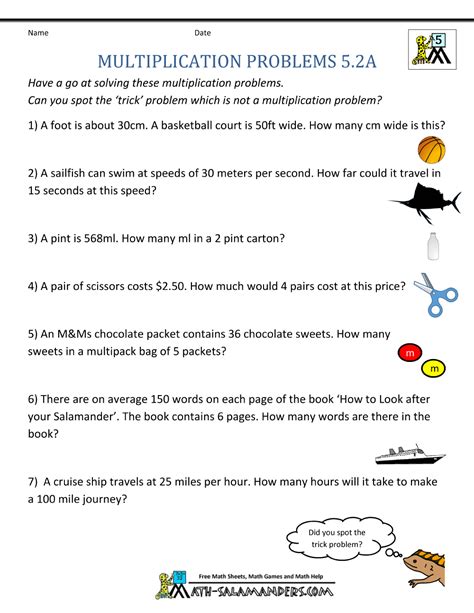 Problems contain basic numbers of 20 or less. Multiplication Problems Printable 5th Grade