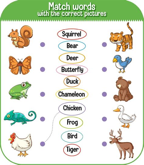 Match Words With The Correct Pictures Game For Kids 2036272 Vector Art