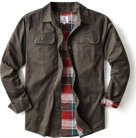 Mens Heavyweight Canvas Flannel Lined Shirt Jacket Dark