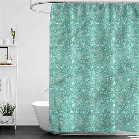 Homecoco Shower Curtains Fabric Pastel Colors Turquoisestripes And Curlicues W65 X L72shower