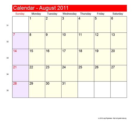 August 2011 Roman Catholic Saints Calendar