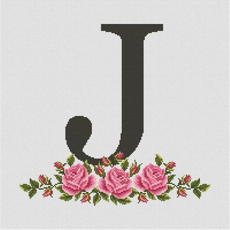 Free monogram cross stitch patterns + letter j. Floral letter J modern cross stitch pattern Monogram cross ...