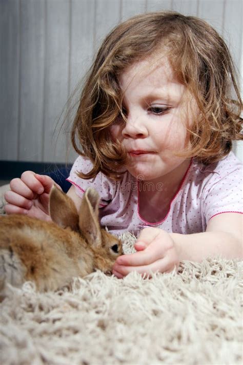Little Girl And Little Bunny Stock Image Image Of Happy Holding