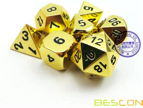 Bescon Heavy Duty Solid Metal Dice Set Of Golden Solid Metallic