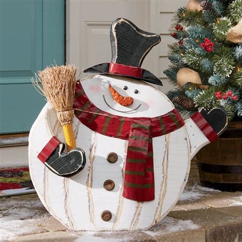 Wooden Snowman Outdoor Wooden Christmas Decorations Wooden Snowman