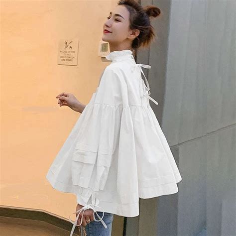 Korean Style Woman Blouse Daily Elegant Buff Bow Loose Causal Shirts 2
