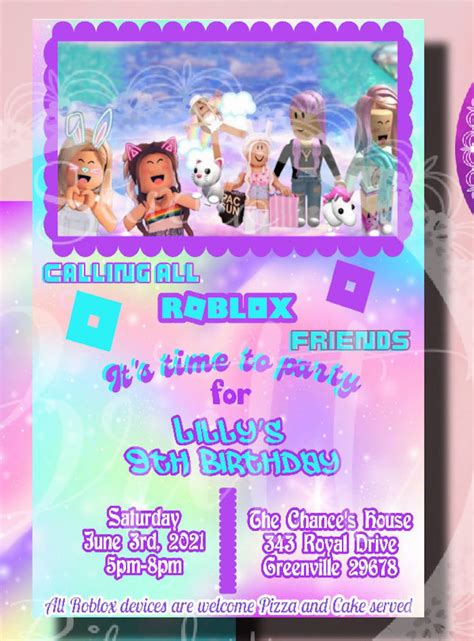 Editable Roblox Girls Birthday Party Invitation Roblox Party Etsy