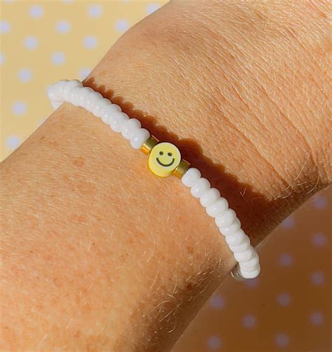 Smiley Beaded Bracelet Happy Emoji Bracelet Preppy Etsy UK
