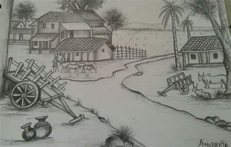 Pencil Shading Pencil Sketches Landscape Village Scene Drawing