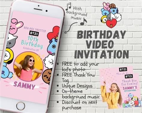Bt21 Theme Birthday Video Invitation Bts Butter Bts Birthday Etsy