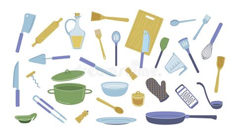 Cartoon Kitchenware Set Vector Kitchen Utensils Tools And Equipment