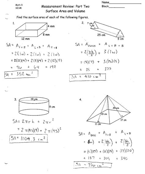 Surface Area And Volume Worksheets Grade 10