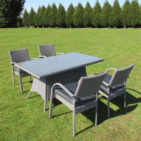 Grey Rattan Rectangular Table And 4 Chairs Stockholm Range Woodberry