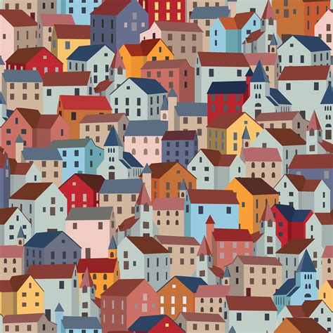 Seamless Pattern With Colorful Houses City Or Town Texture 361228