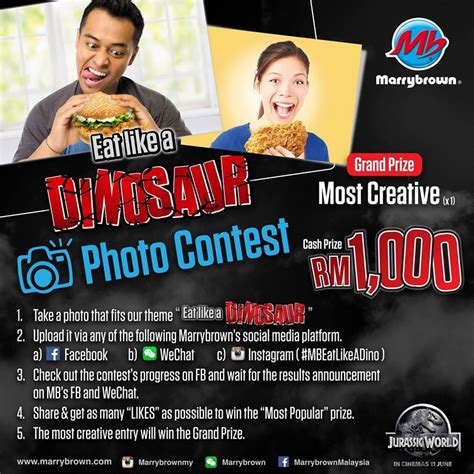 You can use the extra money to buy yourself something look for social media prizes filed as #wincash #winmoney, #free cash and more. Marrybrown Eat like a Dinosaur Photo Contest in Malaysia ...