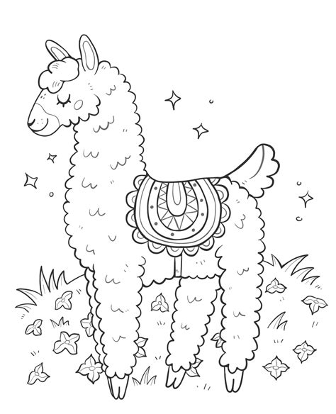 Antistress Coloring Book With Cute Llama Vector Outline Illustration