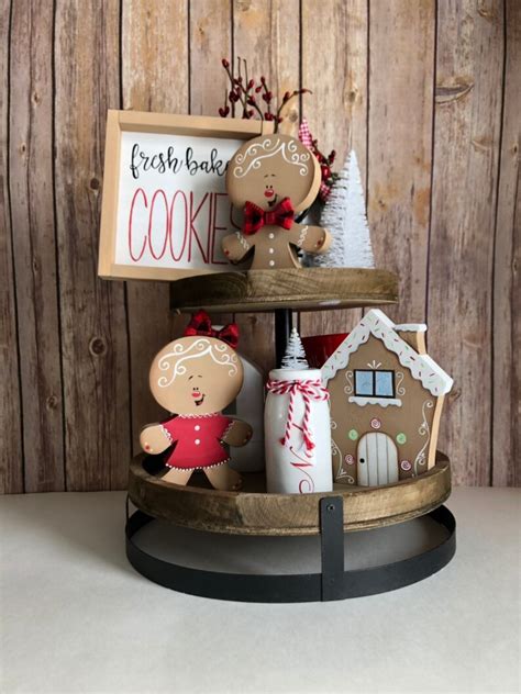 Gingerbread Tiered Tray Decor Christmas Farmhouse Decor Mini Etsy