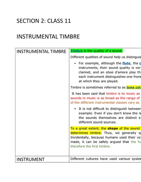 Mus 111 Section 2 Class 11 20 Section 2 Class 11 Instrumental Timbre