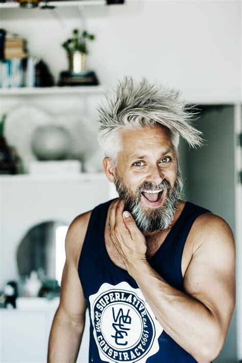 model swede grey hair 40 beard man male manly fit over 40 grey silverfox silver posing