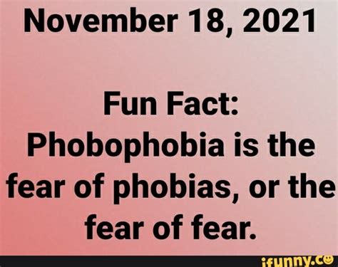 November 18 2021 Fun Fact Phobophobia Is The Fear Of Phobias Or The Fear Of Fear Ifunny