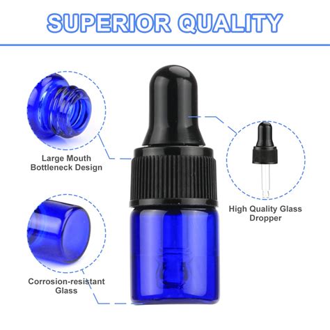 Furnido Pack De 50 Botellas Cuentagotas De Vidrio Azul Cobalto Frascos