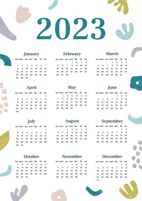 Calendar 2023 Retro Abstract With Texture Vertical One Sheet With All