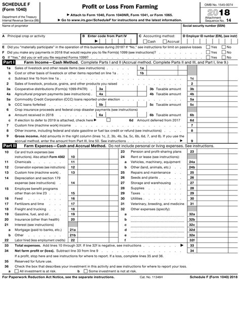 (form 1040) department of the treasury internal revenue service (99) itemized deductions. IRS Form 1040 Schedule F Download Fillable PDF or Fill Online Profit or Loss From Farming - 2018 ...