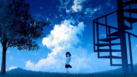Download Wallpaper 2048x1152 Anime Girl Sky Clouds Ultrawide Monitor