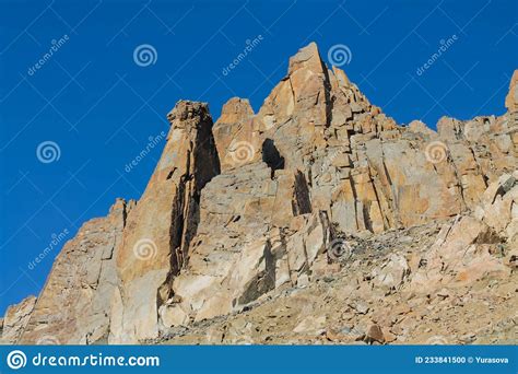 High Mountain Rocky Wall Of Tian Shan Peaks In Tuyuk Su Stock Photo