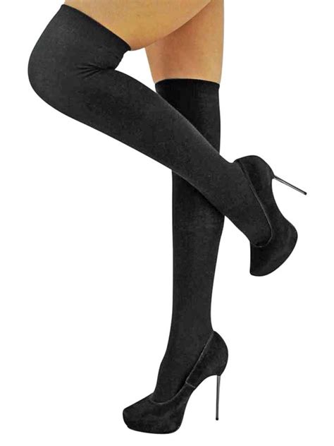 Black Thin Knit Thigh High Over The Knee Socks