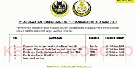 Pada 18 februari 2004, mdkk telah dinaik taraf kepada majlis perbandaran kuala kangsar (mpkk). Jawatan Kosong Majlis Perbandaran Kuala Kangsar