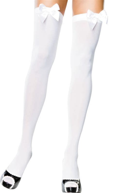Women S Opaque White Thigh High Stockings With Bows Party City Hot Leggings White