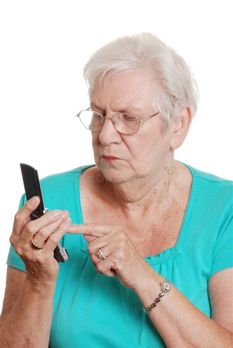 Senior Woman Dialing A Number On Cellphone Stock Image Image Of