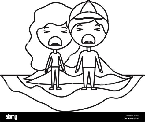 Cartoon Crying Couple On Field Kawaii Characters Stock Vector Image