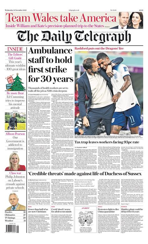 Daily Telegraph Front Page 30th Of November 2022 Tomorrow S Papers Today