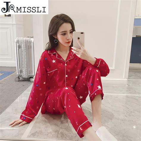 jrmissli sleep lounge sexy satin geometric print pajama set satin sleepwear women pyjamas pyjama