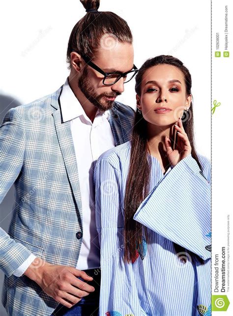 Handsome Elegant Man In Glasses In Suit With Beautiful Woman In Colorful Dress Stock Image