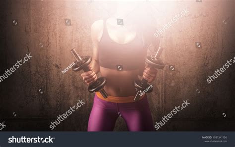 Fitness Woman Dumbbells Working Out Gym Stock Photo 1031341156