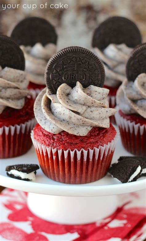 There is something so elegant about a red velvet cake. Oreo Red Velvet Cupcakes - Your Cup of Cake