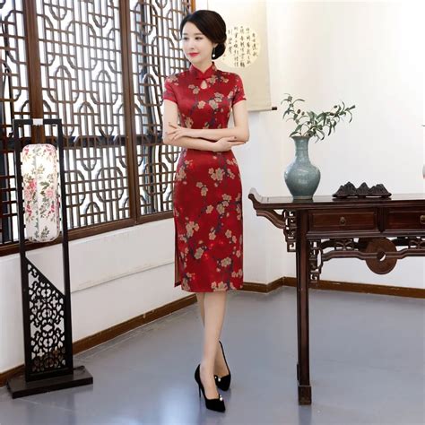 shanghai story short sleeve floral cheongsam knee length qipao chinese traditional dress