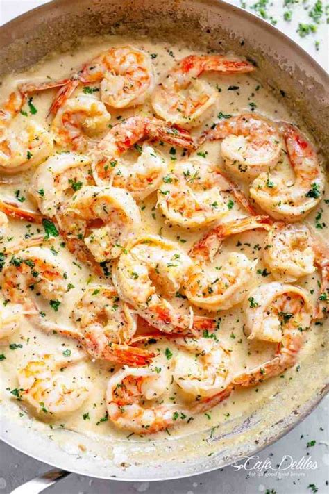 Creamy Garlic Shrimp With Parmesan Low Carb Cafe Delites Cooked Shrimp Recipes Shrimp
