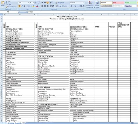 Wedding Checklist 2 Free Excel Template