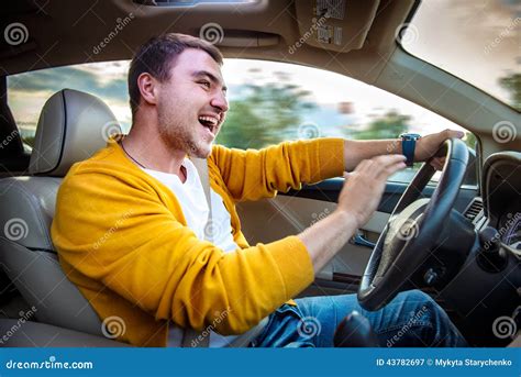 Angry Off Aggressive Young Man Driving Car Shouting Stock Image