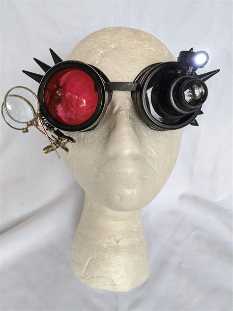spiked mad scientist steampunk goggles w led black silver gold etsy