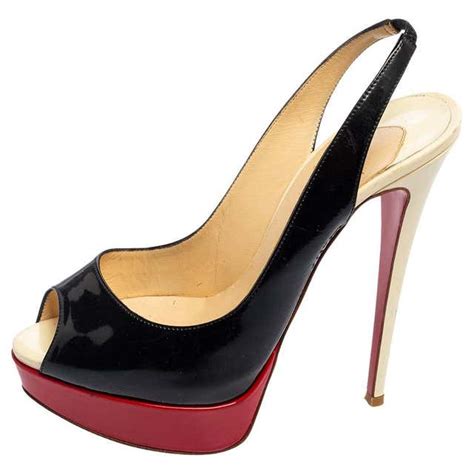 Christian Louboutin Patent Leather Slingback Lady Peep Toe Sandals Size 385 For Sale At 1stdibs